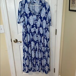 crown & Ivy Blue Patterned Women's Dress xl